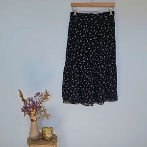Madewell - Kusama Tiered Pleated Floral Black Skirt - US M